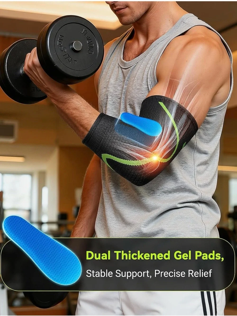 Elbow brace Compression Sleeve with Gel Support - Black size Large NEW